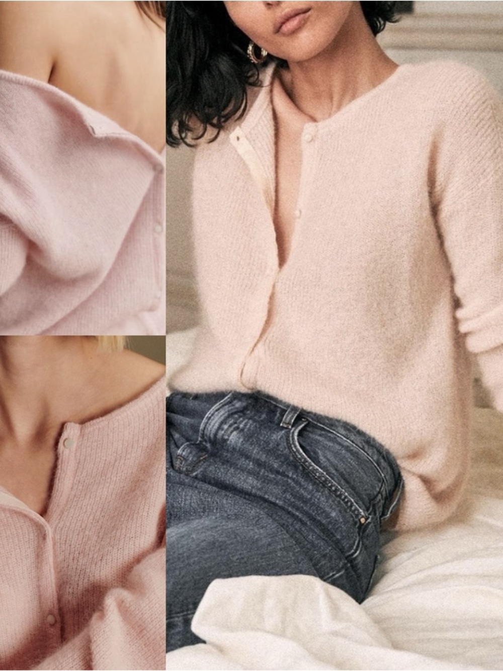 Sézane Gaspard Cardigan/Jumper - Light Blush Pink / Nude - XS - Bonus Scarf